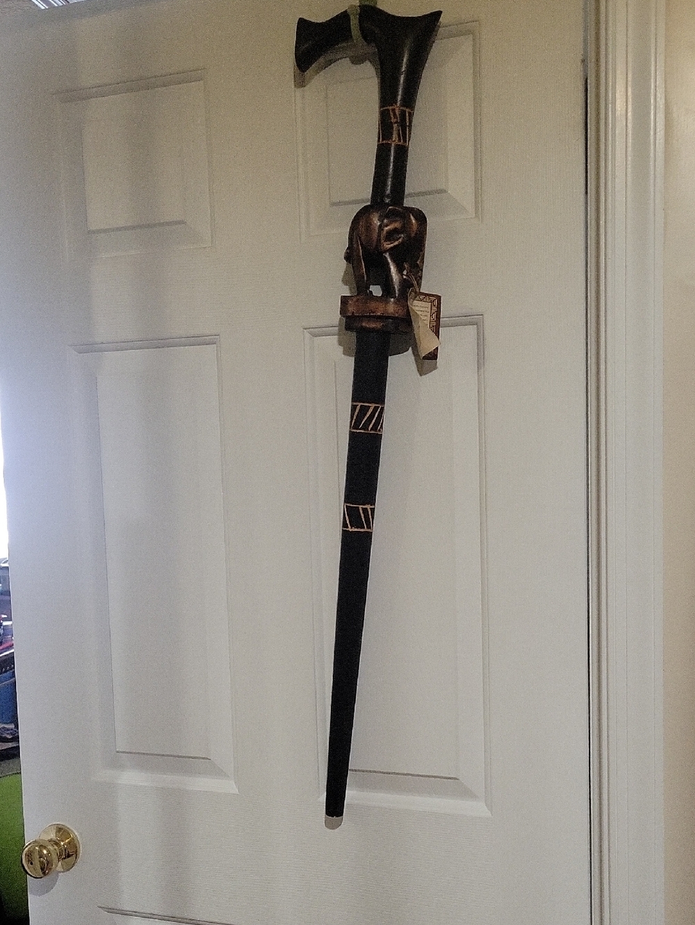 Ghana Hand-Carved Wooden Walking Stick with Elephant Handle - Black & Brown